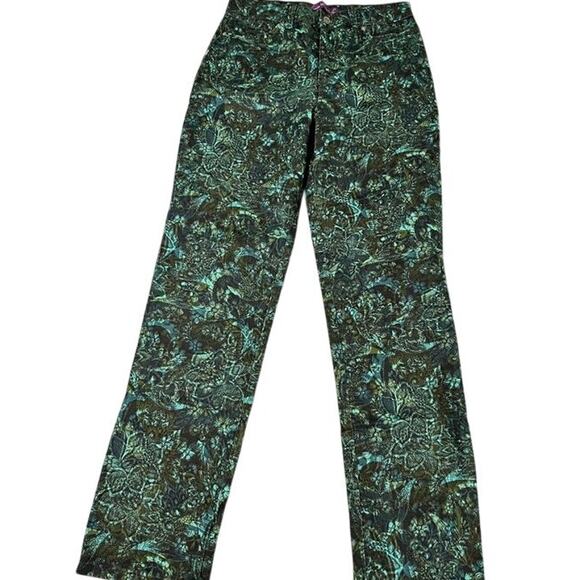 Gloria Vanderbilt Amanda Teal Green Abstract Print Tapered Jeans Size 8 Excellen - Picture 1 of 10